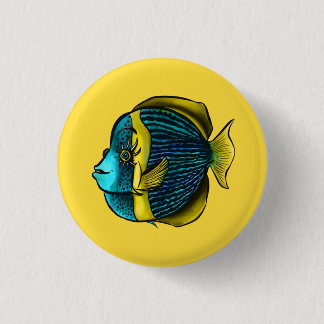 Cute Fish With Eyelashes Funny Angelfish Yellow 3 Cm Round Badge