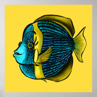 Cute Fish With Eyelashes Funny Angelfish Yellow Poster