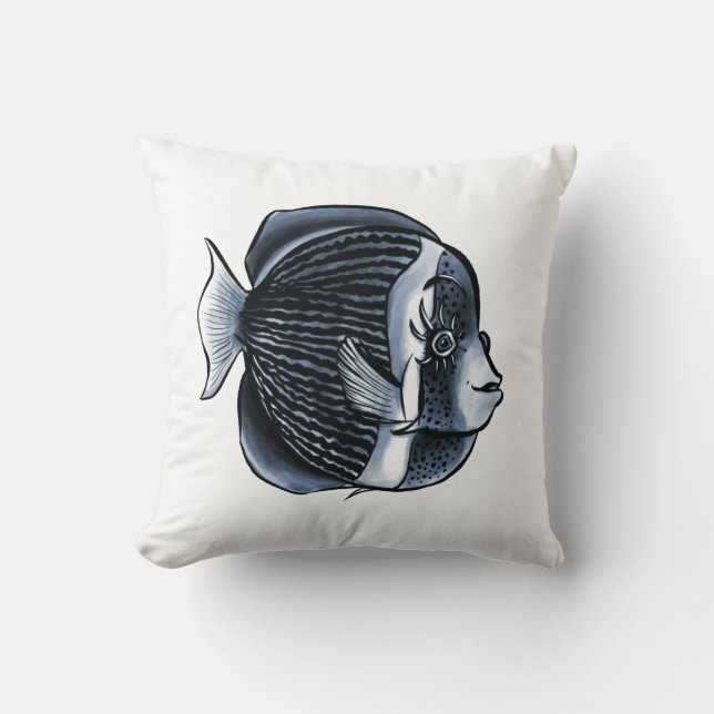 Cute Fish With Eyelashes Tropical Angelfish Cushion (Front)