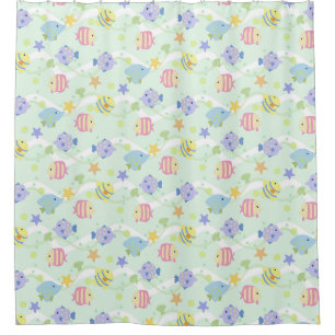 Cute Fishes Pastel Green Shower Curtain