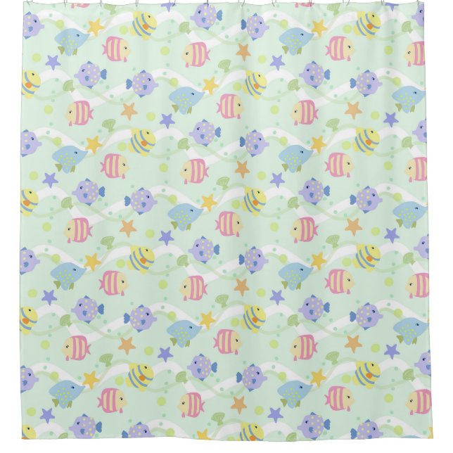Cute Fishes Pastel Green Shower Curtain (Front)
