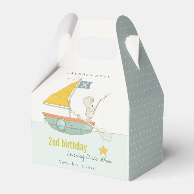 Cute Fishing Bear Star Sailboat Any Age Birthday Favour Box (Front Side)