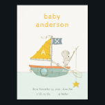 Cute Fishing Bear Star Sailboat Kids Monogram Baby Poster<br><div class="desc">For any further customisation or any other matching items,  please feel free to contact me at yellowfebstudio@gmail.com</div>