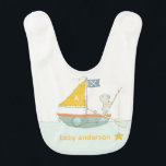 Cute Fishing Bear Star Sailboat Kids Monogram Bib<br><div class="desc">For any further customisation or any other matching items,  please feel free to contact me at yellowfebstudio@gmail.com</div>