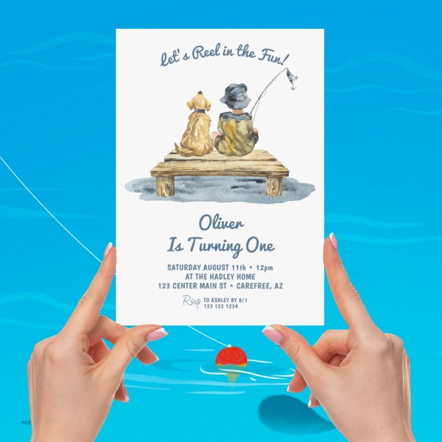 Cute Fishing Boy 1st Birthday Invitation (Creator Uploaded)