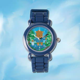 Cute fishing brown bear kid personalised watch