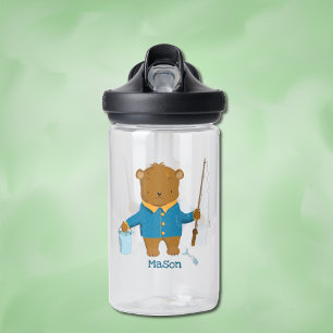 Cute Fishing Brown Bear Kid Water Bottle