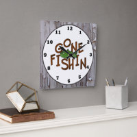 Cute Fishing cabin word art fish wall clock
