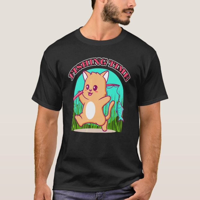 Cute  Fishing Cat T-Shirt (Front)