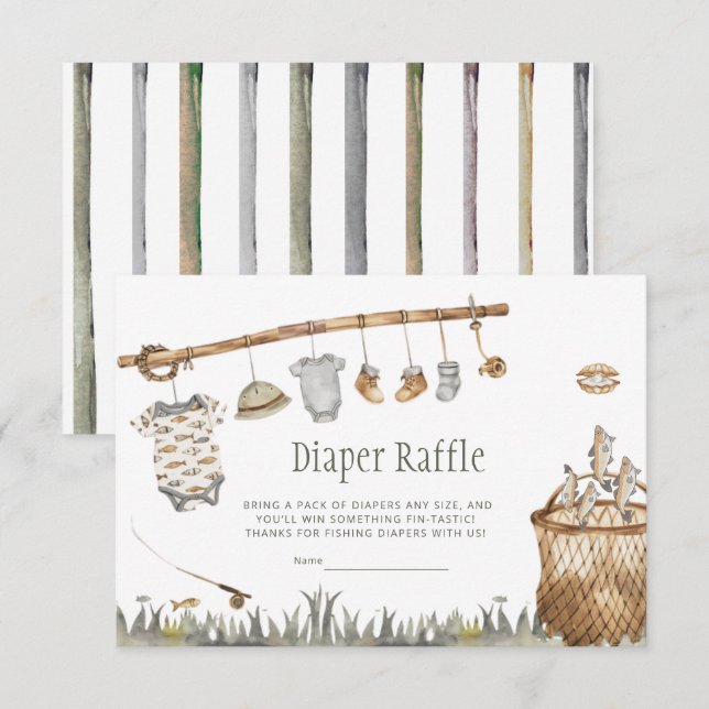 Cute Fishing Little Fisherman Diaper Raffle  Enclosure Card (Front/Back)