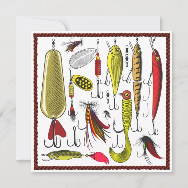 Cute Fishing Tackle Happy Fathers Day Holiday Card (Front)
