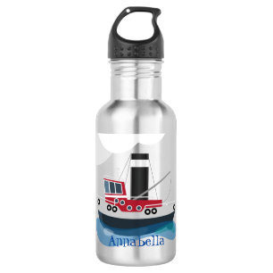 Cute fishing trawler boat cartoon illustration 532 ml water bottle