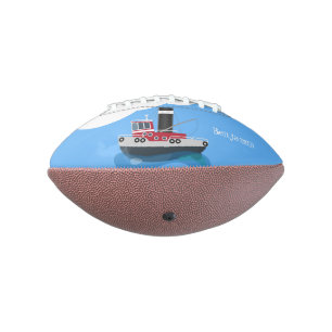 Cute fishing trawler boat cartoon illustration american football