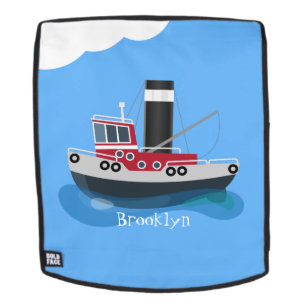 Cute fishing trawler boat cartoon illustration backpack