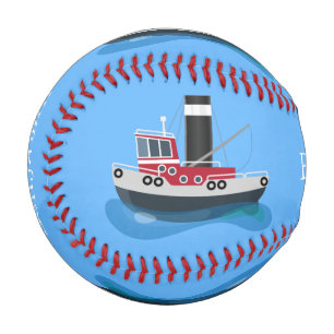 Cute fishing trawler boat cartoon illustration baseball