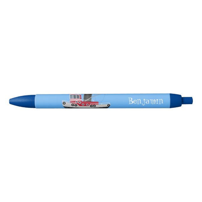 Cute fishing trawler boat cartoon illustration black ink pen (Front)