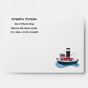 Cute fishing trawler boat cartoon illustration envelope