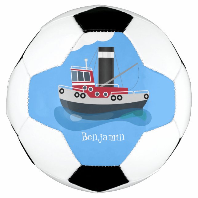 Cute fishing trawler boat cartoon illustration football (Front)