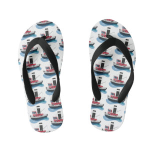 Cute fishing trawler boat cartoon illustration kid's flip flops