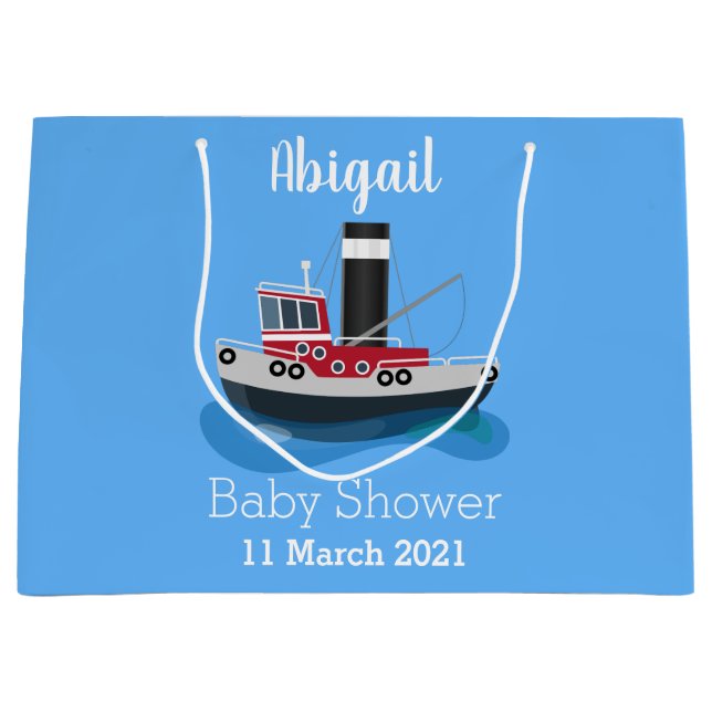 Cute fishing trawler boat cartoon illustration large gift bag (Front)