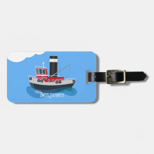 Cute fishing trawler boat cartoon illustration luggage tag