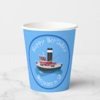 Cute fishing trawler boat cartoon illustration