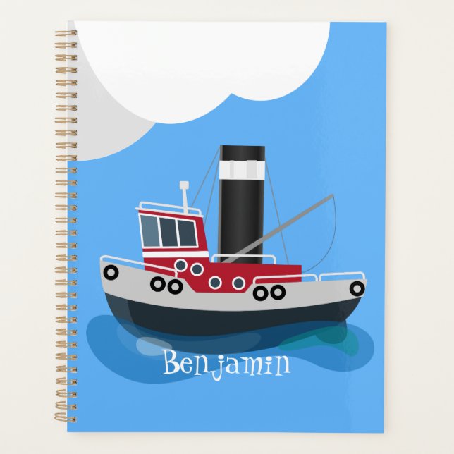 Cute fishing trawler boat cartoon illustration planner (Front)