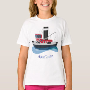 Cute fishing trawler boat cartoon illustration T-Shirt