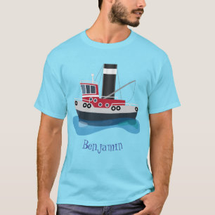Cute fishing trawler boat cartoon illustration T-Shirt