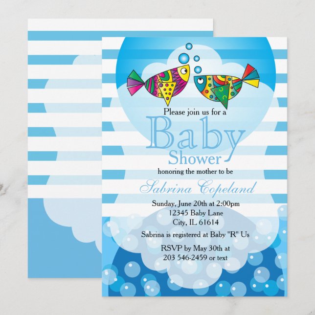 Cute Fishy Bubbles Baby Shower Theme Invitation (Front/Back)