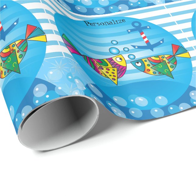 Cute Fishy Bubbles Baby Shower Theme Wrapping Paper (Roll Corner)