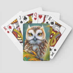 Cute flaffy owl playing cards
