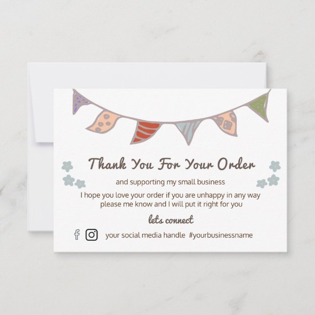  Cute Flag & Flowers Thank You For Your Order  Card (Front)