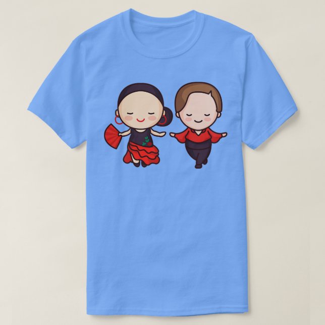 Cute Flamenco Dancer Couple Characters T-Shirt (Design Front)