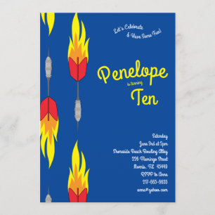 Cute Flaming Darts Kids Birthday Party Sports Invitation