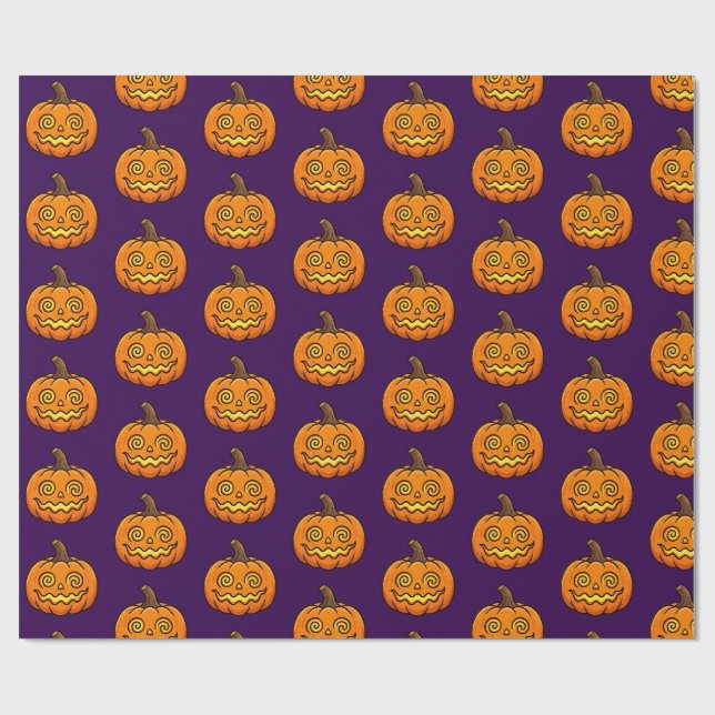 Cute Flaming Pumpkin Halloween Pattern Wrapping  Paper (Flat)