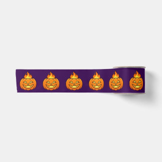 Cute Flaming Pumpkin Halloween Satin Ribbon