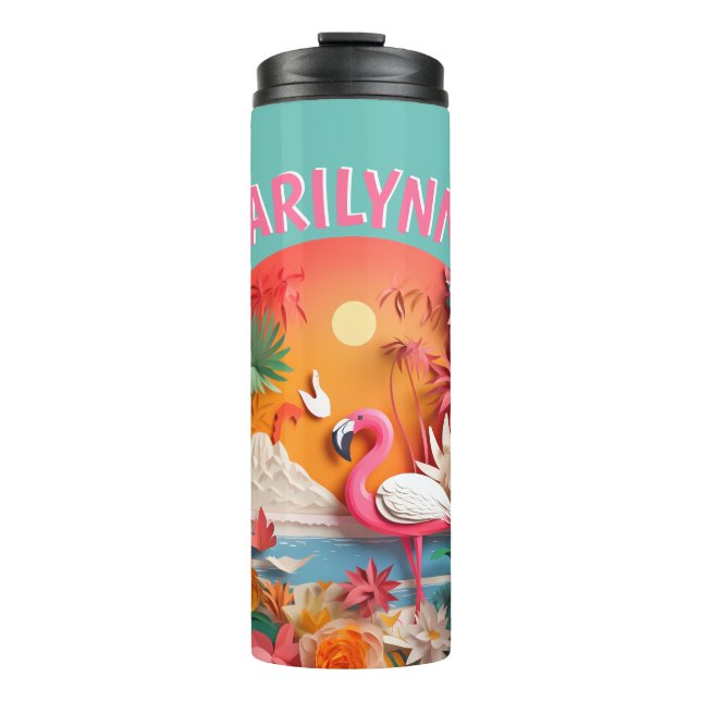 Cute Flamingo 3D Tropical Thermal Tumbler (Front)