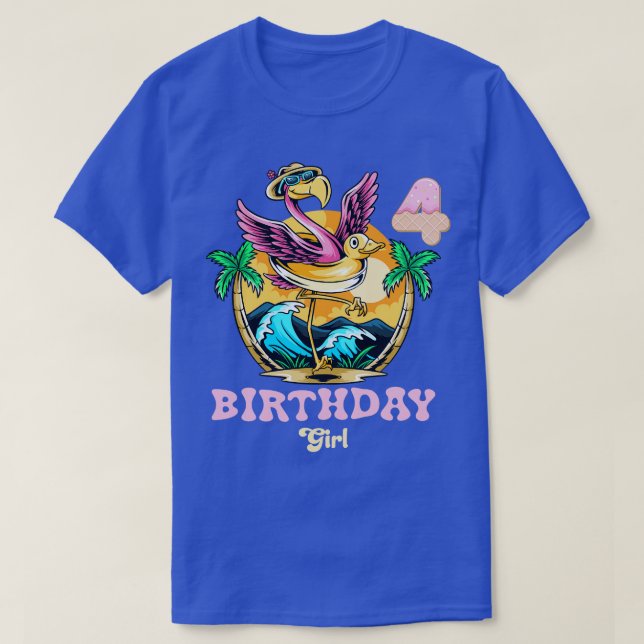 Cute Flamingo 4th Birthday Girl T-Shirt (Design Front)