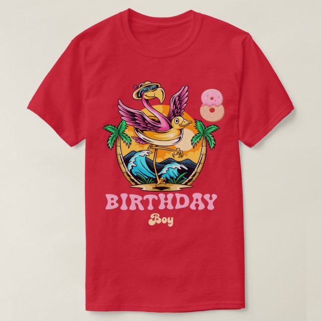 Cute Flamingo 8th Birthday Boy T-Shirt (Design Front)