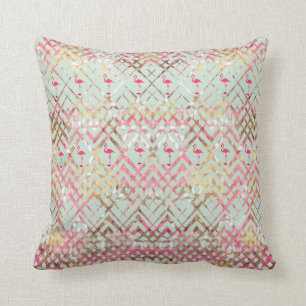 Cute Flamingo Abstract Pink Green Zigzaga Pattern Cushion