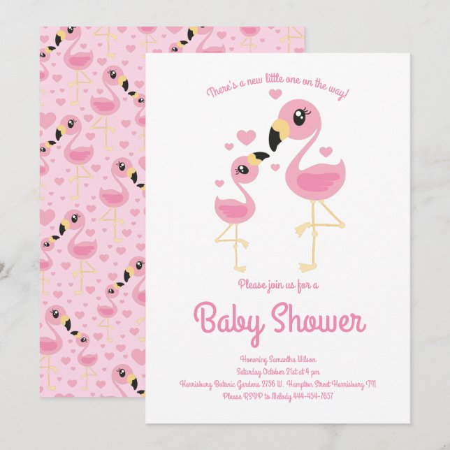 Cute Flamingo Baby Shower Tropical Beach Pink Girl Invitation (Front/Back)