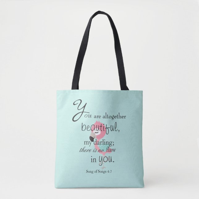 Cute Flamingo Bible Verse Tote Bag (Front)