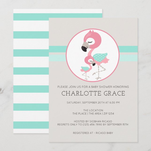 Cute Flamingo Bird Personalised Baby Shower Invitation (Front/Back)