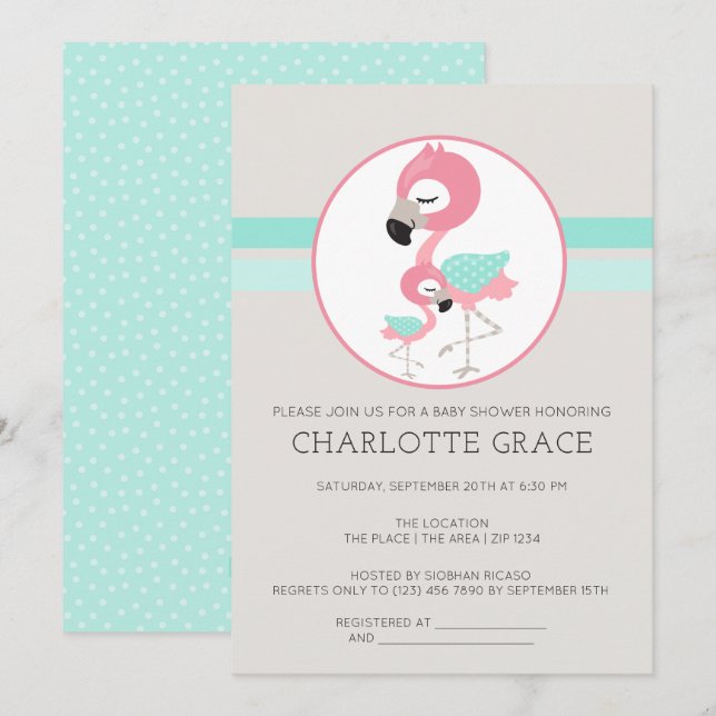 Cute Flamingo Bird Personalised Baby Shower Invitation (Front/Back)
