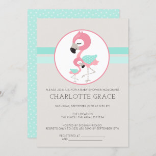 Cute Flamingo Bird Personalised Baby Shower Invitation