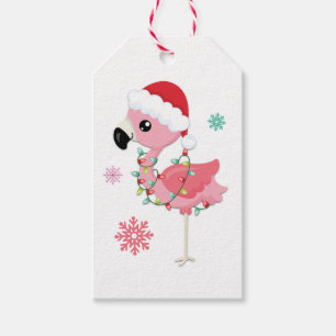 Cute Flamingo Child Name Love Santa Christmas Gift Tags