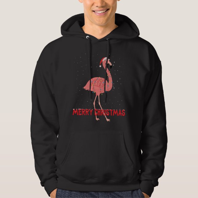 Cute flamingo Christmas Tree Lights Hoodie (Front)
