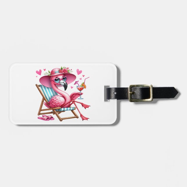 Cute Flamingo clipart Luggage Tag (Front Horizontal)