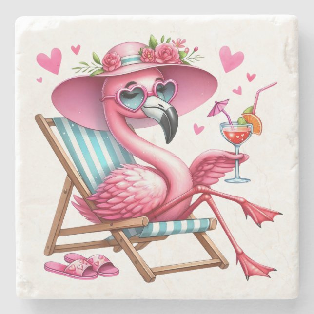 Cute Flamingo clipart Stone Coaster (Front)